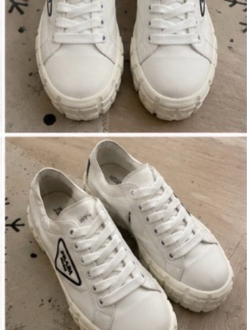 Prada White Platform Low-Top Sneakers with Black Logo Trim - Picture 4 of 8